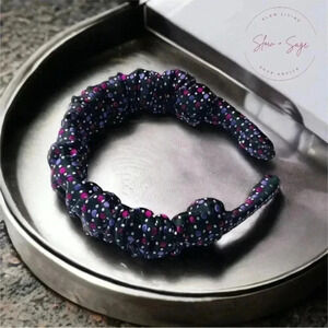 Polka Dots  Scrunchy Crown Purple Handcrafted Headband Silk Hair Accessory Prom